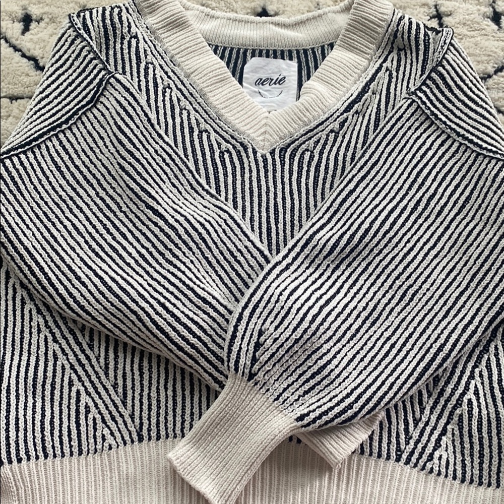 Aerie Women's Black and White Striped Sweater